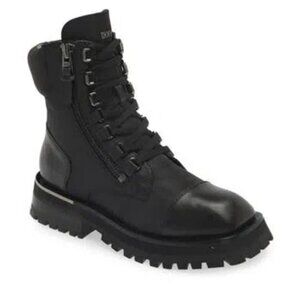 DKNY Womens River Black Leather/Nylon Lug Sole Boot  Sz 7M
